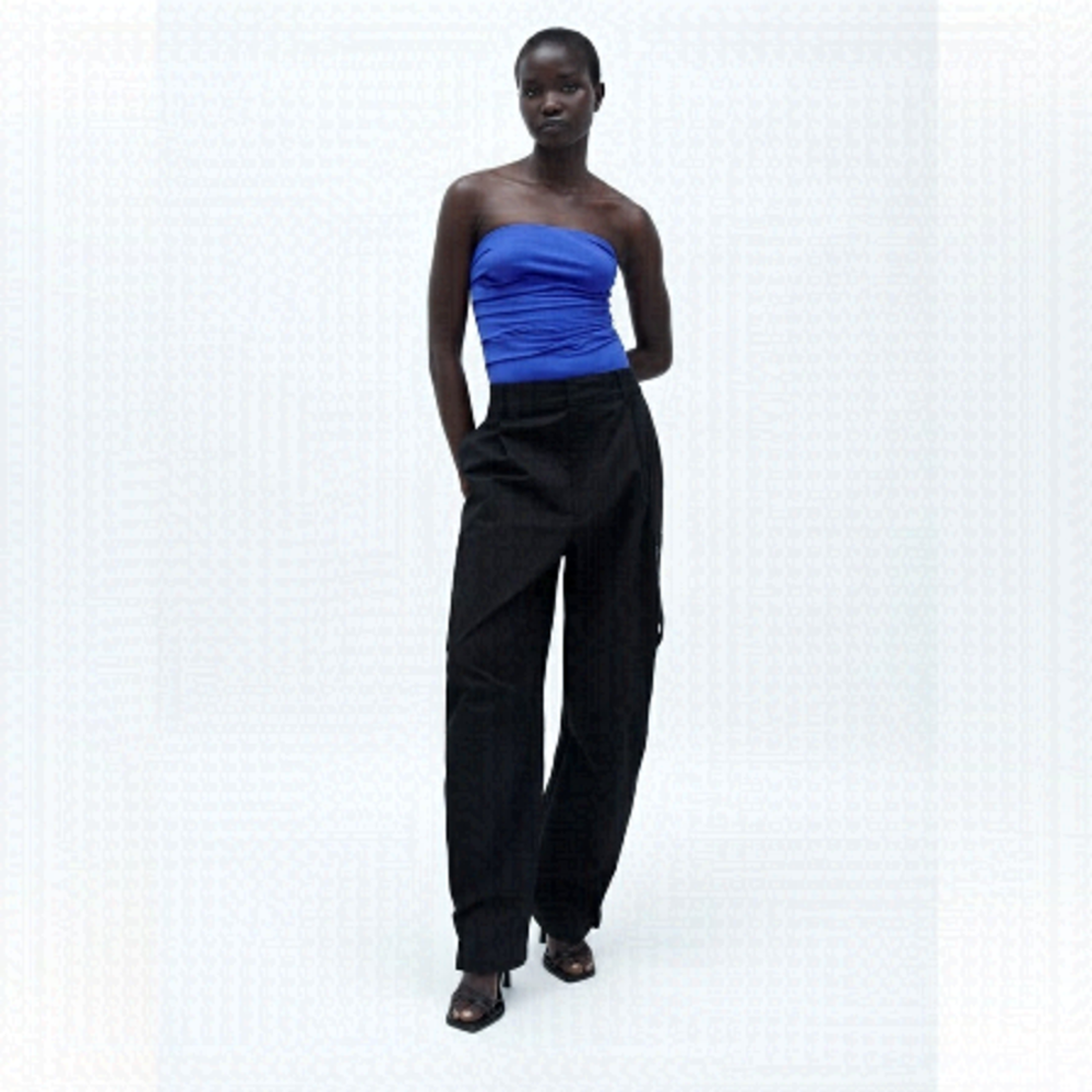 ZARA RUCHED DRAPED PED STRAPLESS BODYSUIT ELECTRIC BLUE SZ L